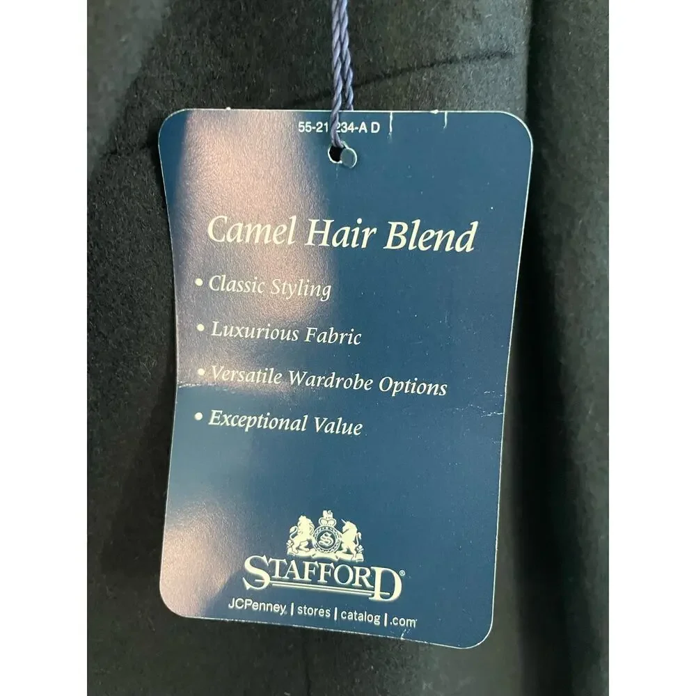 Stafford Men's Wool Camel Hair Blend Suit Jacket Coat Blazer Black 44 Regular